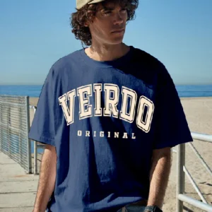 Oversized Men Printed, Typography Round Neck Pure Cotton Navy Blue T-Shirt
