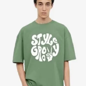 Men Typography Round Neck Cotton Blend Green T-Shirt
