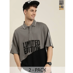 Men Polo Collar Drop-Shoulder Sleeves Pure Cotton Oversized T-shirt