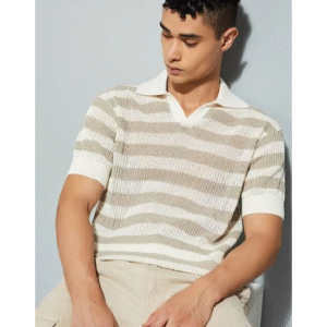 Max Fashion Men’s Striped Knit Oversized Polo T-shirt