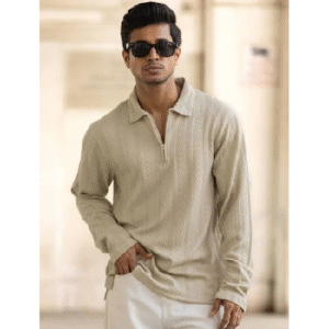 Grey Quarter Zip Polo T-Shirt