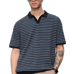 Men Striped Polo Neck Cotton Blend Multicolor T-Shirt