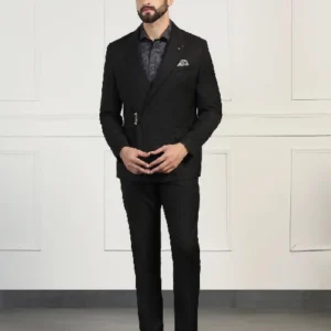 Three Piece Black Textured Formal Suit