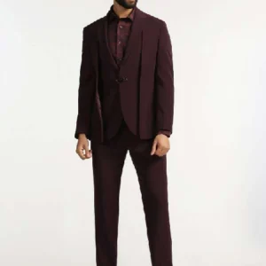 Two Piece Wine Solid Formal Suit