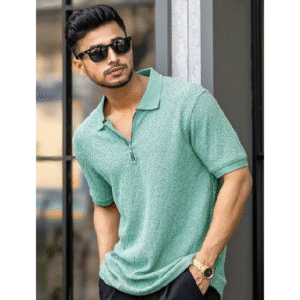 Men Solid Polo Neck Cotton Blend Green T-Shirt