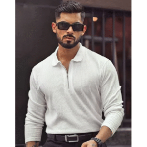 Men Self Design Polo Collar Cotton T-shirt