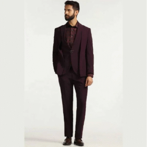 Two Piece Wine Solid Formal Suit
