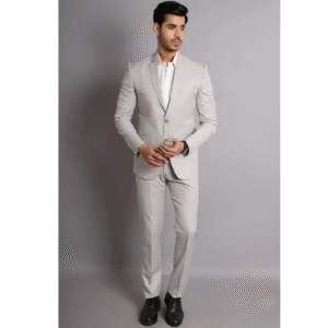 Poly Viscose Grey Solid Two Piece Suit