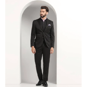 Three Piece Black Textured Formal Suit