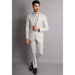 Grey Solid Three Piece Suit