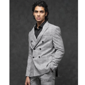 Peak Lapel Button Closure Double Breasted Houndstooth Check Suits